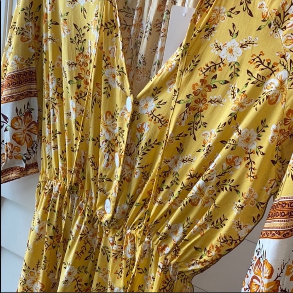 Yellow Floral Front Button Romper - Picture 8 of 8